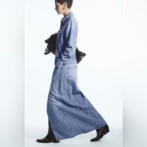 COS Light Blue Denim Maxi Shirt Dress Size 12 Organic Cotton